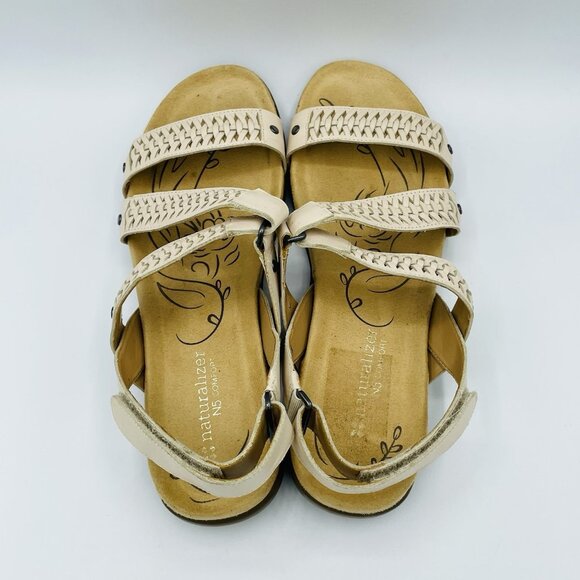Naturalizer Shoes Womens Size 8.5N Leather Beige Eliora N5 Comfort Sandals Weave - Picture 8 of 11